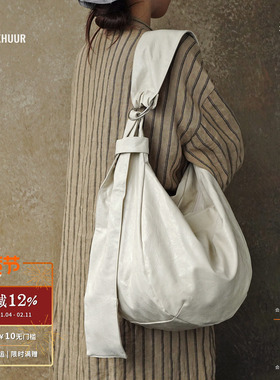 MORIN KHUUR牧仁 环保PU米白咖啡色斜挎单肩包 原创设计师 默叙