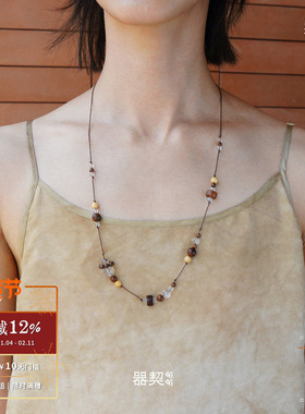 QIQI器契 x 默叙 丰年乌金黄杨牛角白水晶纯银项链 原创设计饰品