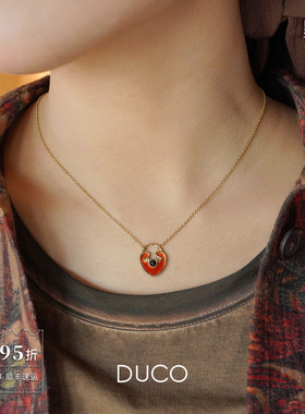 DUCO 红玛瑙爱心吊坠 原创小众设计师气质复古金色锁骨链项链默叙