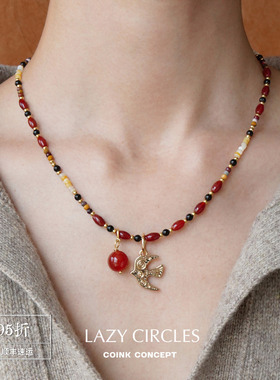 LAZYCIRCLES红玛瑙艳火小鸟项链