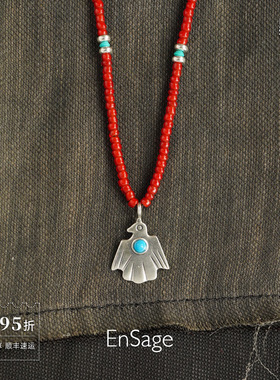 风切羽毛红羽古珠琉璃串项链