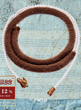 FWISH 小腊肠狗毛线围脖珍珠项链 原创设计狗狗趣味造型礼物 默叙