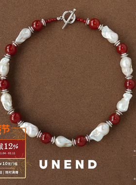 UNEND止续 红玛瑙珍珠Sunlit映日项链 纯银设计新中式质感 默叙