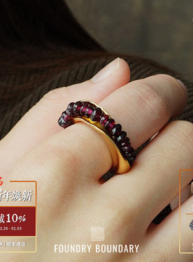 FOUNDRY BOUNDARY 石榴籽串珠戒指 纯银原创设计师开口戒 默叙
