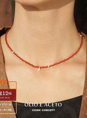 OLIOEACETO纯银红玛瑙双层项链