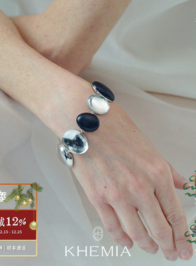 KHEMIA白水晶黑檀木纯银手链