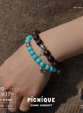 PICNIQUE爱心石榴石串珠手链