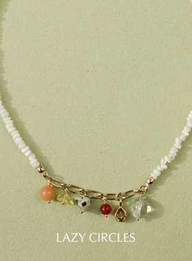 LAZY CIRCLES 白贝多吊坠项链 原创小众设计复古气质锁骨链 默叙