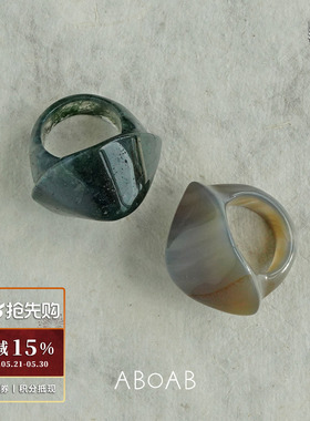 ABOABBud戒指清冷灰玛瑙水草