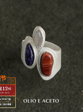 OLIO E ACETO 纯银三色花丛戒指 原创设计师小众度假银饰 默叙