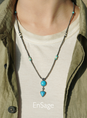 方形天地形做旧串珠项链