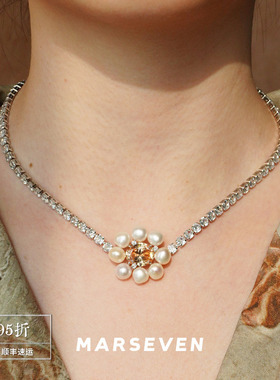 MARSEVEN闪光派对珍珠雏菊项链