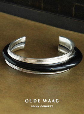 OLIO E ACETO x OUDE WAAG 纯银黑牛角窄边手镯 设计师银饰 默叙