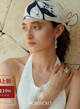 MONSECRET 无尽夏刺绣苎麻丝巾 原创设计度假海岛刺绣配饰 默叙