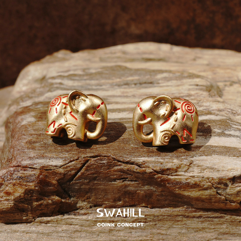 SWAHILL斯瓦山丘 小象图腾耳钉 原创设计师个性小众复古耳环耳饰