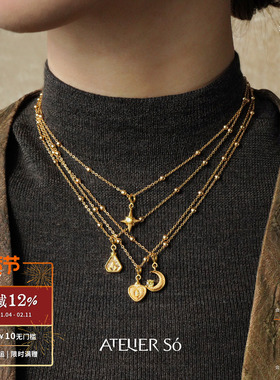 三角爱心香水瓶星月钉砂项链