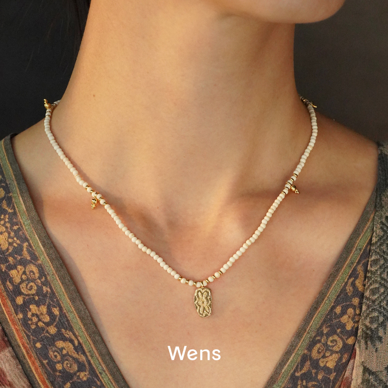 WENS 部落图腾吊坠白色天然石串珠项链 原创小众设计师锁骨链默叙