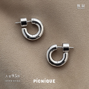 PICNIQUE 925银气质设计质感中性精致耳饰 纯银实心简约圆环耳钉