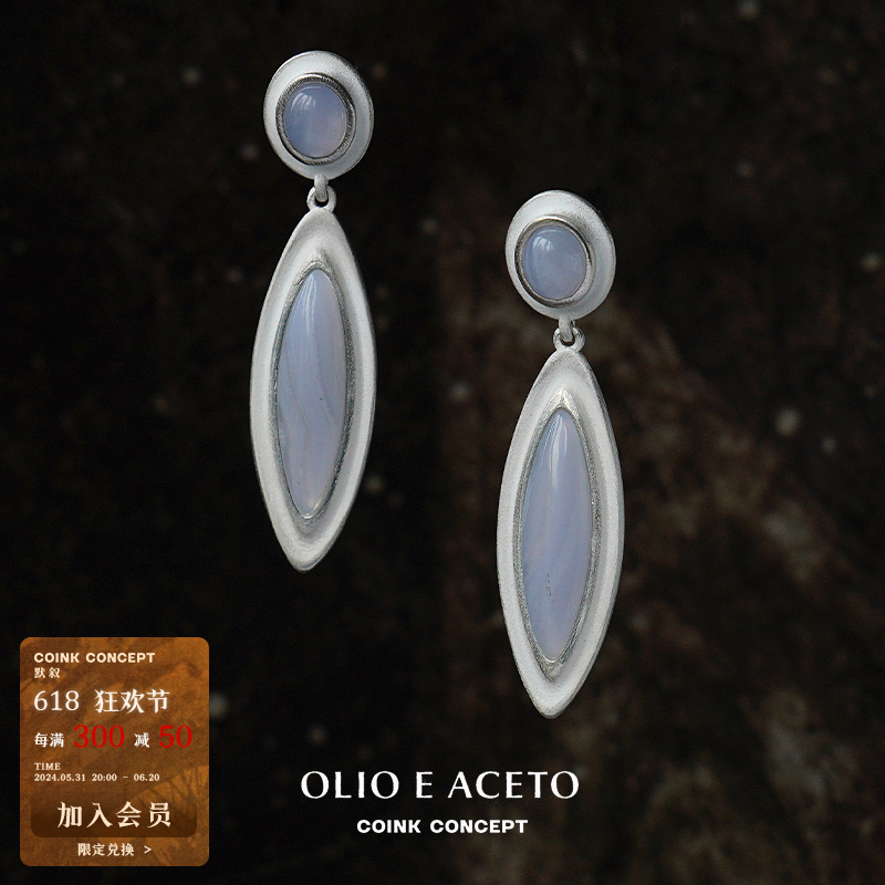 OLIO E ACETO纯银水晶贝片长耳坠原创设计质感肌理曜石玛瑙耳环-封面