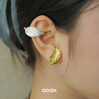 OOAK 月桂叶耳钉 原创小众设计气质高级感金色耳饰礼物 默叙