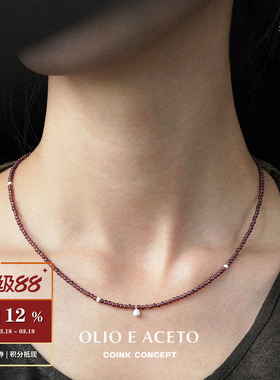 OLIO石榴石纯银黑玛瑙露珠项链