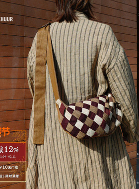 MORIN KHUUR x 默叙COINK CONCEPT 牧仁棋盘格编织斜跨牛角腋下包