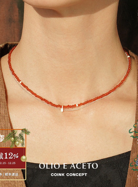 OLIOEACETO纯银红玛瑙双层项链
