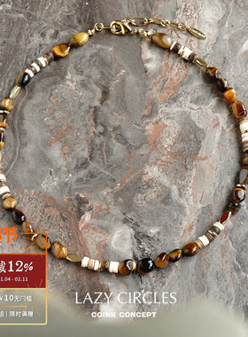 LAZY CIRCLES 悠然假日虎眼石项链 原创设计师复古气质个性锁骨链