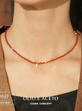 OLIOEACETO纯银红玛瑙双层项链