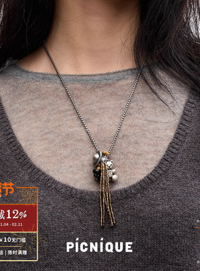 PICNIQUE小熊抱抱爱心流苏项链