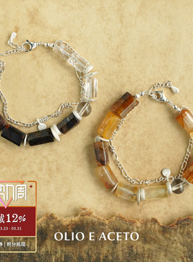 虎眼石水晶纯银片拼接双层手链