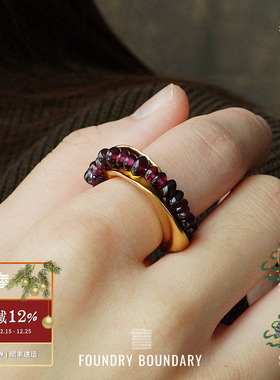 FOUNDRY BOUNDARY 石榴籽串珠戒指 纯银原创设计师开口戒 默叙