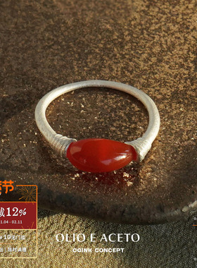 OLIO E ACETO 纯银红玛瑙水滴戒指 原创设计师磨砂礼物高级质感