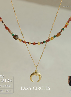 LAZY CIRCLES 月牙牛角套组项链 原创小众设计复古锁骨链 默叙