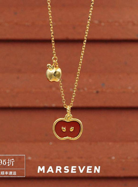 原创设计红石小苹果麻花边项链