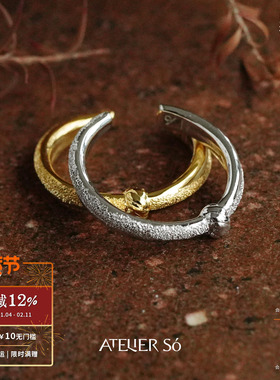 编织钉砂纹理纯银细戒指