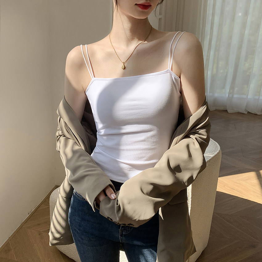 纯棉白色小吊带背心女带胸垫内搭2025新款春夏季美背打底抹胸上衣