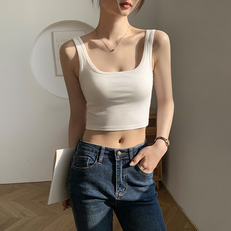 白色方领美背吊带背心女2026新款内搭夏季带胸垫一体外穿打底上衣