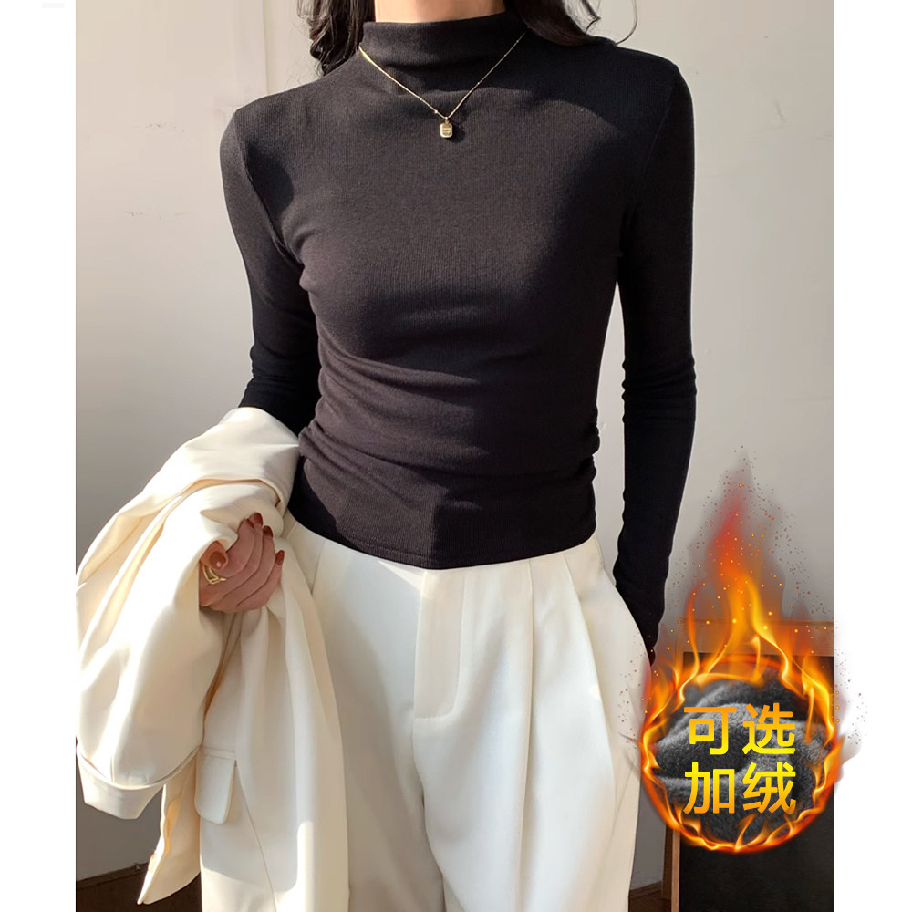 黑色半高领打底衫女2025新款秋季针织内搭可外穿紧身收腰长袖上衣