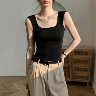 方领宽肩小吊带背心女2026新款 黑色内搭遮副乳美背打底上衣 夏季