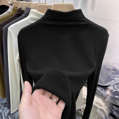 黑色半高领加绒打底衫女内搭2025