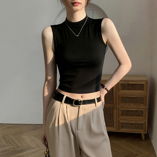 修身 小背心女夏2026新款 小高领打底内搭坎肩上衣t恤 无袖 纯棉短款