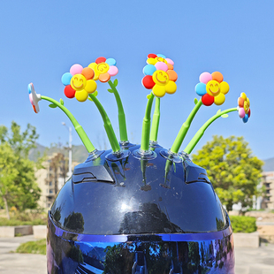 骑不快同款头盔装饰吸盘太阳花电动车摩托车外卖头盔通用摇摆可爱