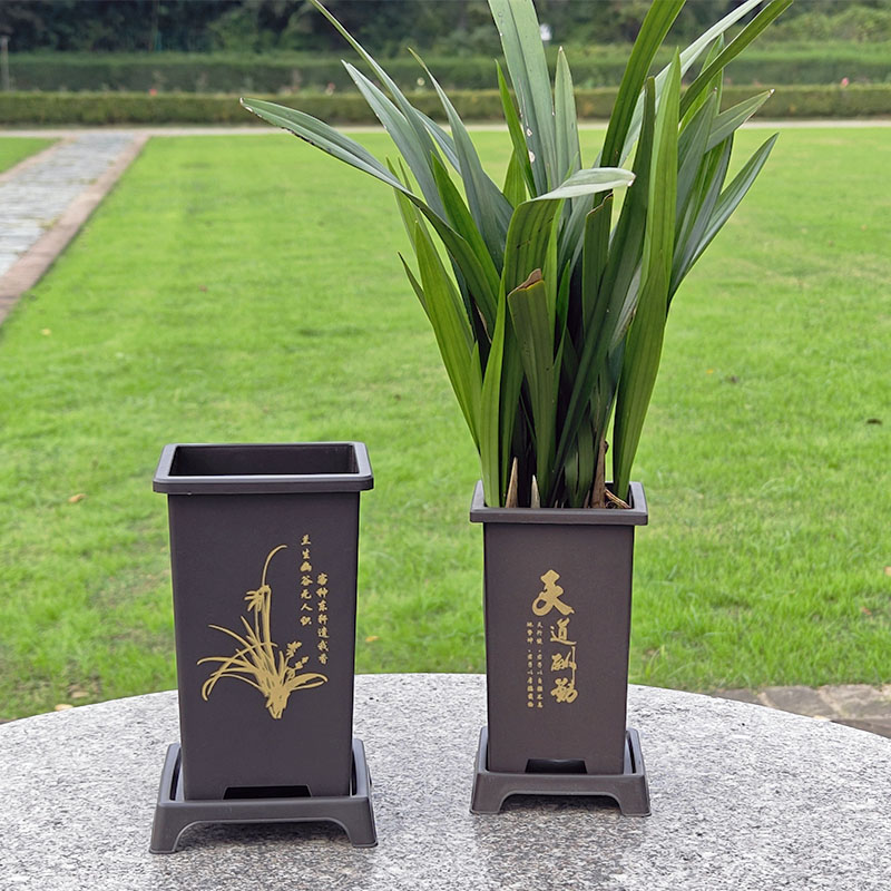 方形兰花花盆精致中式桌面摆件绿植花卉墨兰盆栽加厚环保树脂盆