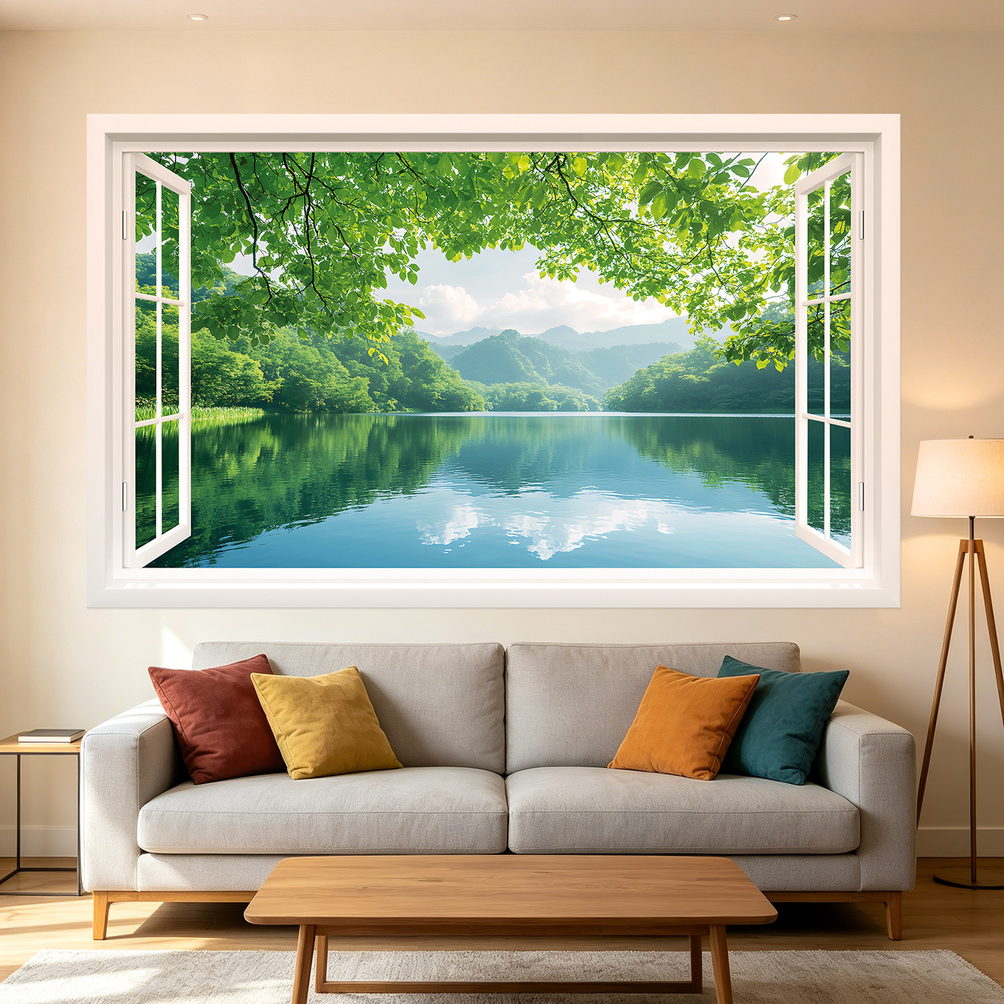 自粘背景墙贴画卧室护眼小清新创意风景墙画温馨客厅房间美化贴画