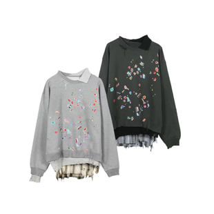 26SS MMY三源同款 卡通印花假两件拼接男女同款宽松长袖卫衣