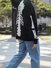 Hirata Kazuhiro Two-Tone Distressed Long-Sleeve Loose Pullover Unisex Sweater Jacket