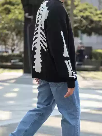 Hirata Kazuhiro Two-Tone Distressed Long-Sleeve Loose Pullover Unisex Sweater Jacket