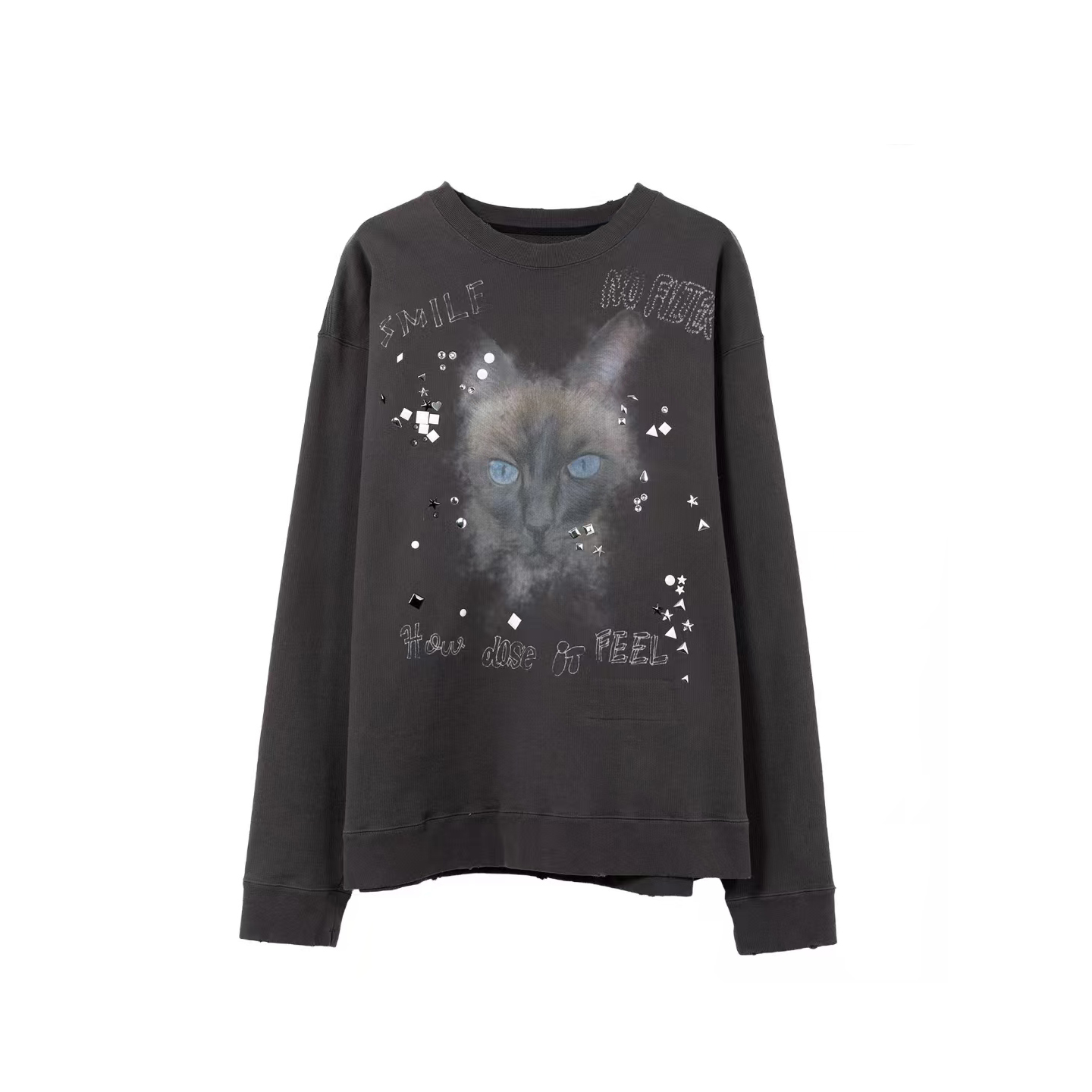 三源明星同款复古酷感猫咪印花