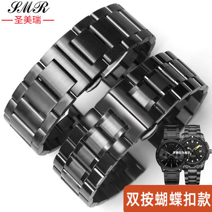 适配阿玛尼黑武士精钢手表带实心钢带男AR11472 11242 60045 2453